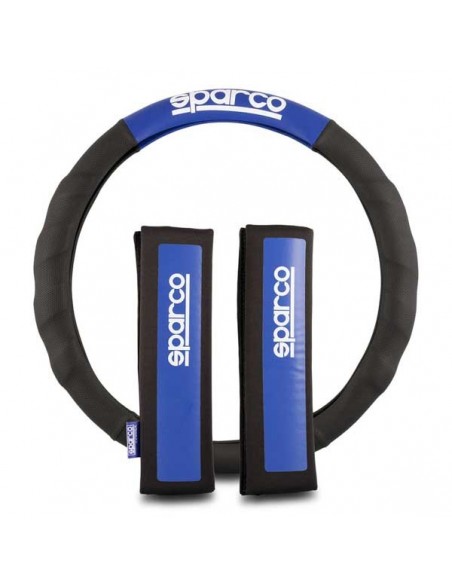 FUNDA VOLANTE + ALMOHADILLAS NEGRO Y AZUL SPARCO