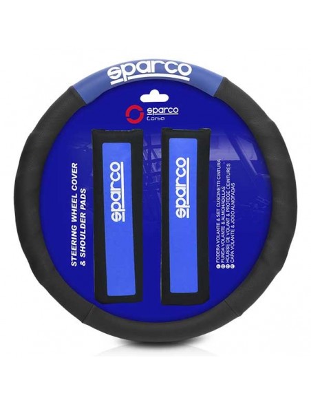 FUNDA VOLANTE + ALMOHADILLAS NEGRO Y AZUL SPARCO