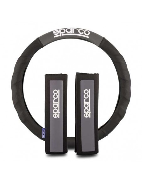 FUNDA VOLANTE + ALMOHADILLAS NEGRO Y GRIS SPARCO