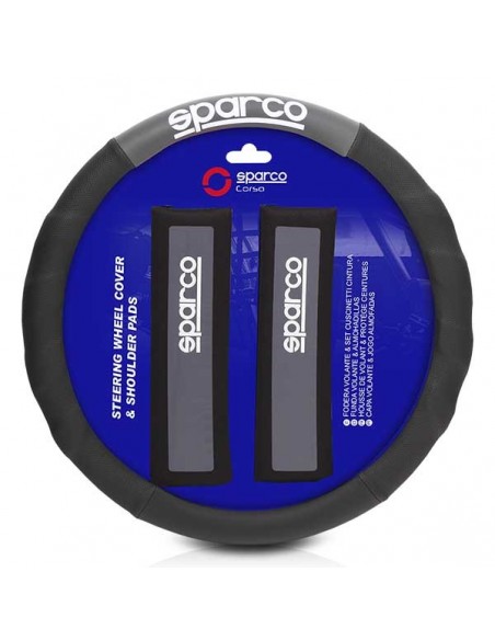 FUNDA VOLANTE + ALMOHADILLAS NEGRO Y GRIS SPARCO