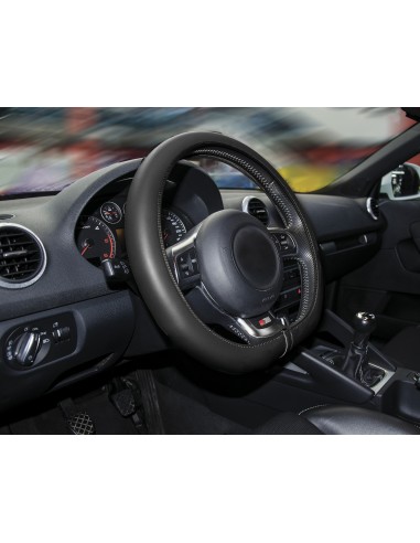 FUNDA VOLANTE BLACK  cosido rojo PERFORADA de...